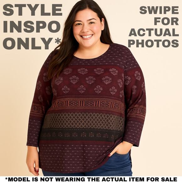 Sag Harbor Boho Print Tunic Top, Size 2X – Effortless Casual Style [0381] - Picture 3 of 7